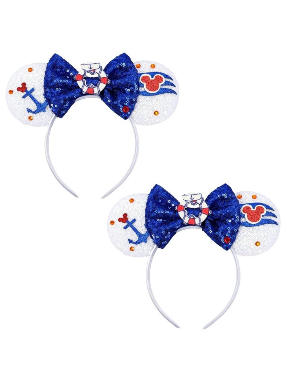Women Blue Sparkly Sequin Mickey Mouse Costume Headband For Cosplay 2PCS